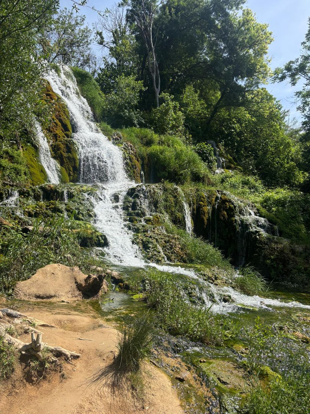 A cascade over mossy travertine at Krka