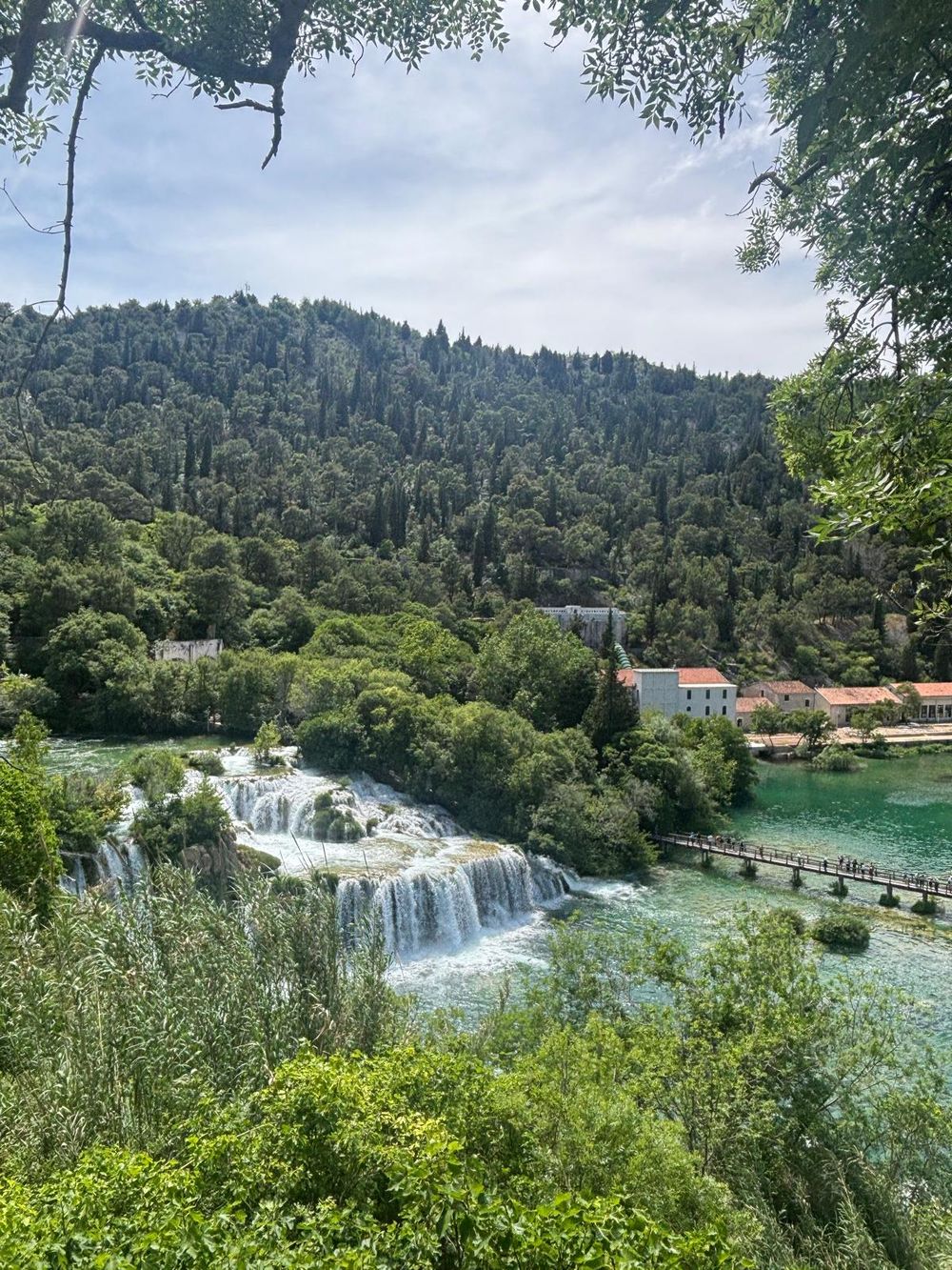 The Krka falls seen from above, the walkway below